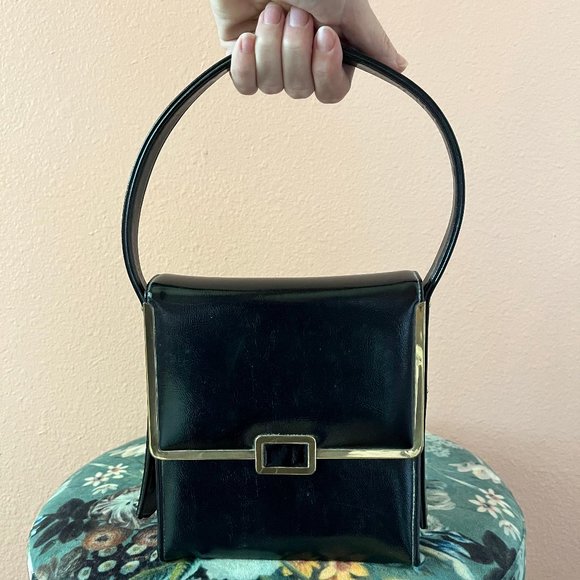 Vintage Black and Gold Block Handbag with Adjustable Strap - Picture 4 of 5